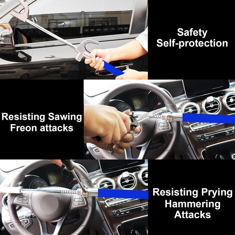 Tevlaphee Steering Wheel Lock Anti-Theft Car Device, Blue, Key Lock, Protects Against Prying, Sawing, Hammering, and Freon Attacks - Image 4